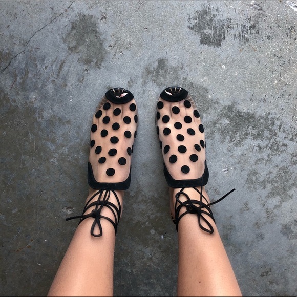 Marcela B Shoes - Sheer Black Polka Dot Raffia Wedge Lace Up Sandals